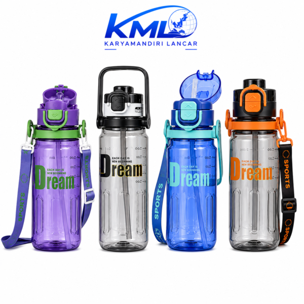 Botol Minum Sport XBD 6173 800ml dengan Sedotan, Handle & Tali Selempang – Food Grade Leak Proof