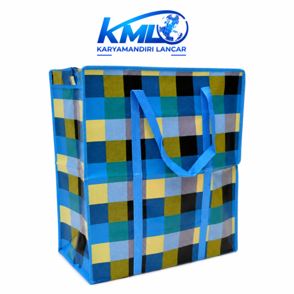 Tas Karung Belanja Jumbo Motif Kotak Biru 50x55x25 cm – Tas Serbaguna Lipat Kapasitas Besar