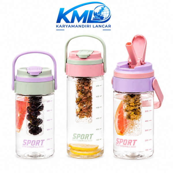 Botol Minum Sport YQ 2326 680ml dengan Infuser, Sedotan & Handle – Food Grade Leak Proof