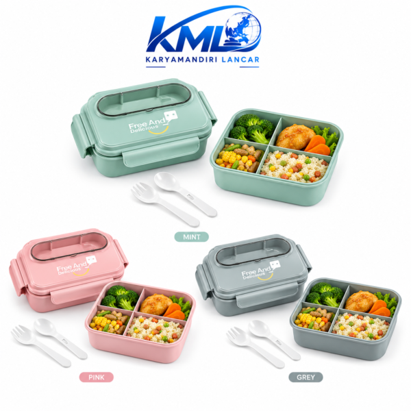 Lunch Box Sekat Premium 1000ML KX-6134 – Bekal Praktis dengan Sendok & Garpu