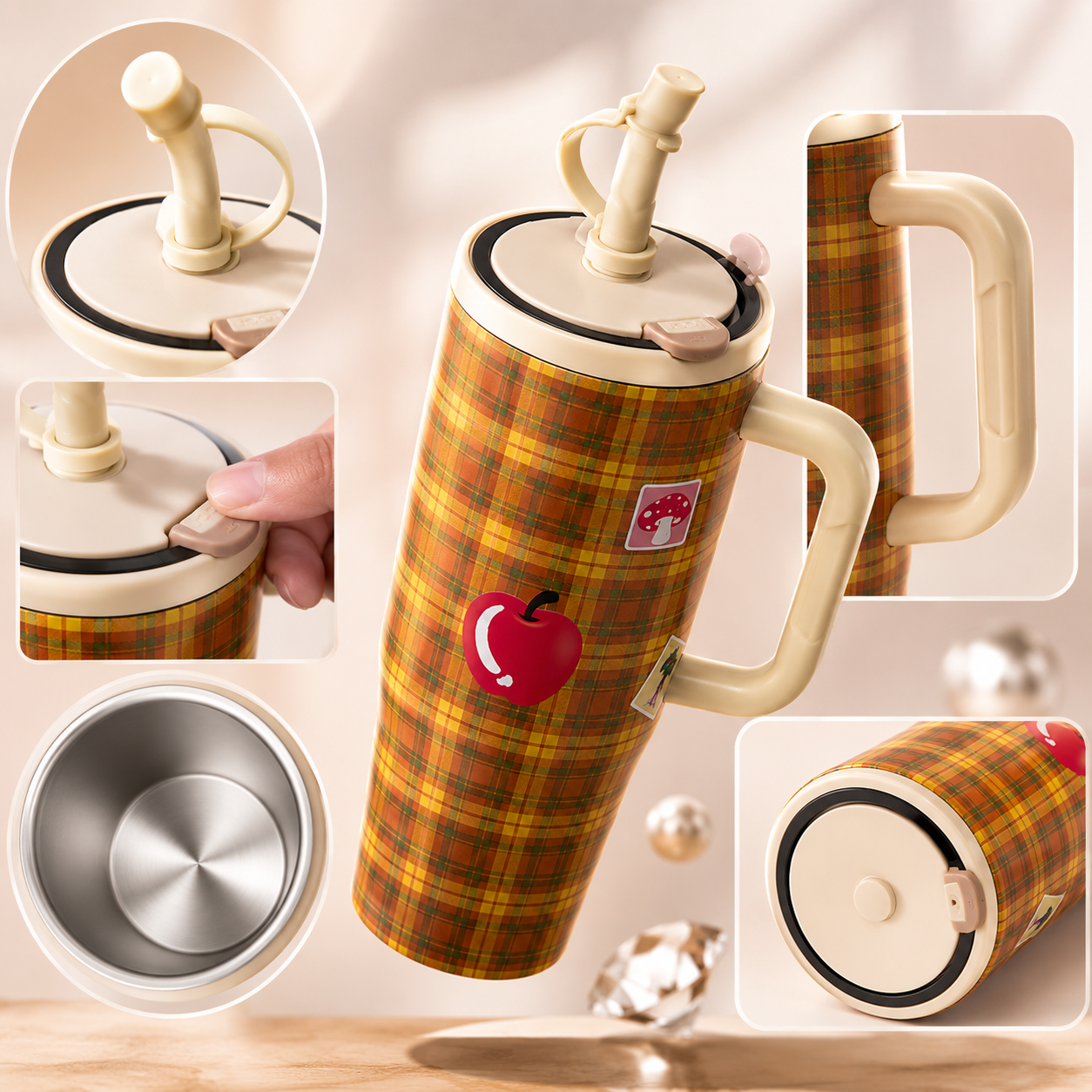 Tumbler Vacuum Stainless Steel 316 Handle 900ML KML-770 – Premium Travel Mug - Gambar 2