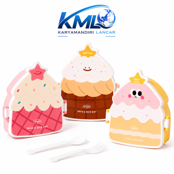 Lunch Box Anak Premium 1200ML Karakter Cake dengan Sendok & Garpu