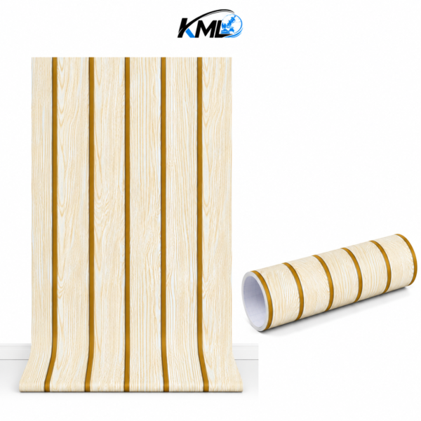 Wallpaper Dinding PVC Motif Garis Kayu Vertikal WPP 2023-7 Ukuran 45 cm x 3,5 m