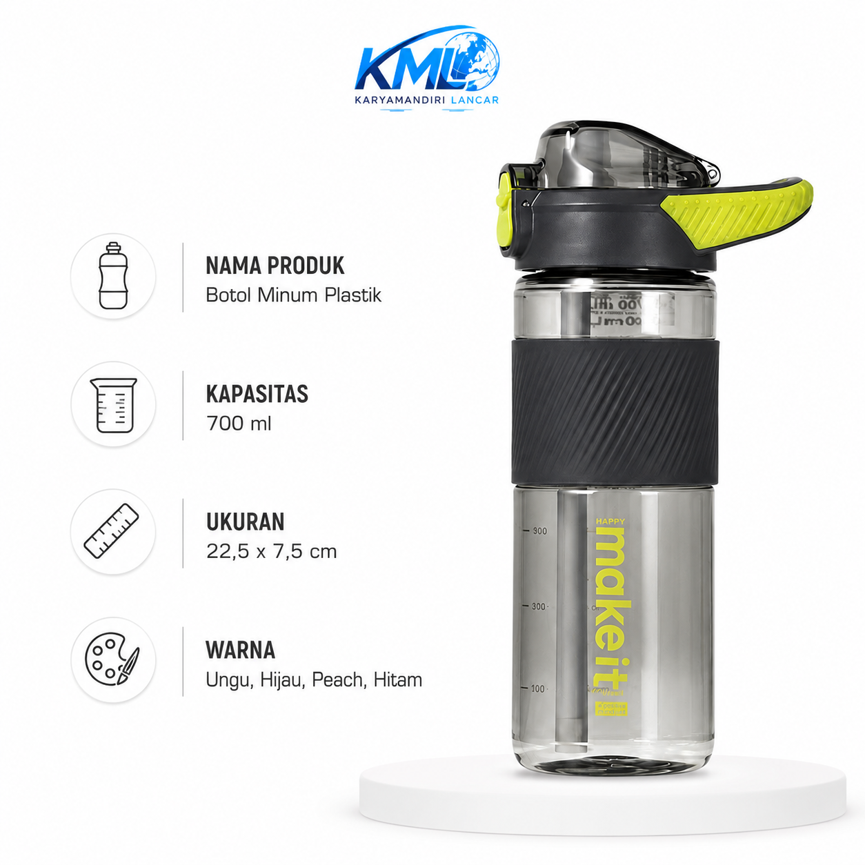 Botol Minum Plastik Premium ZY-1857 700ml - Gambar 2