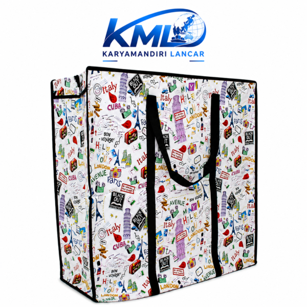 Tas Karung Belanja Jumbo Motif Travel 70x70x30 cm – Tas Serbaguna Lipat Kapasitas Besar