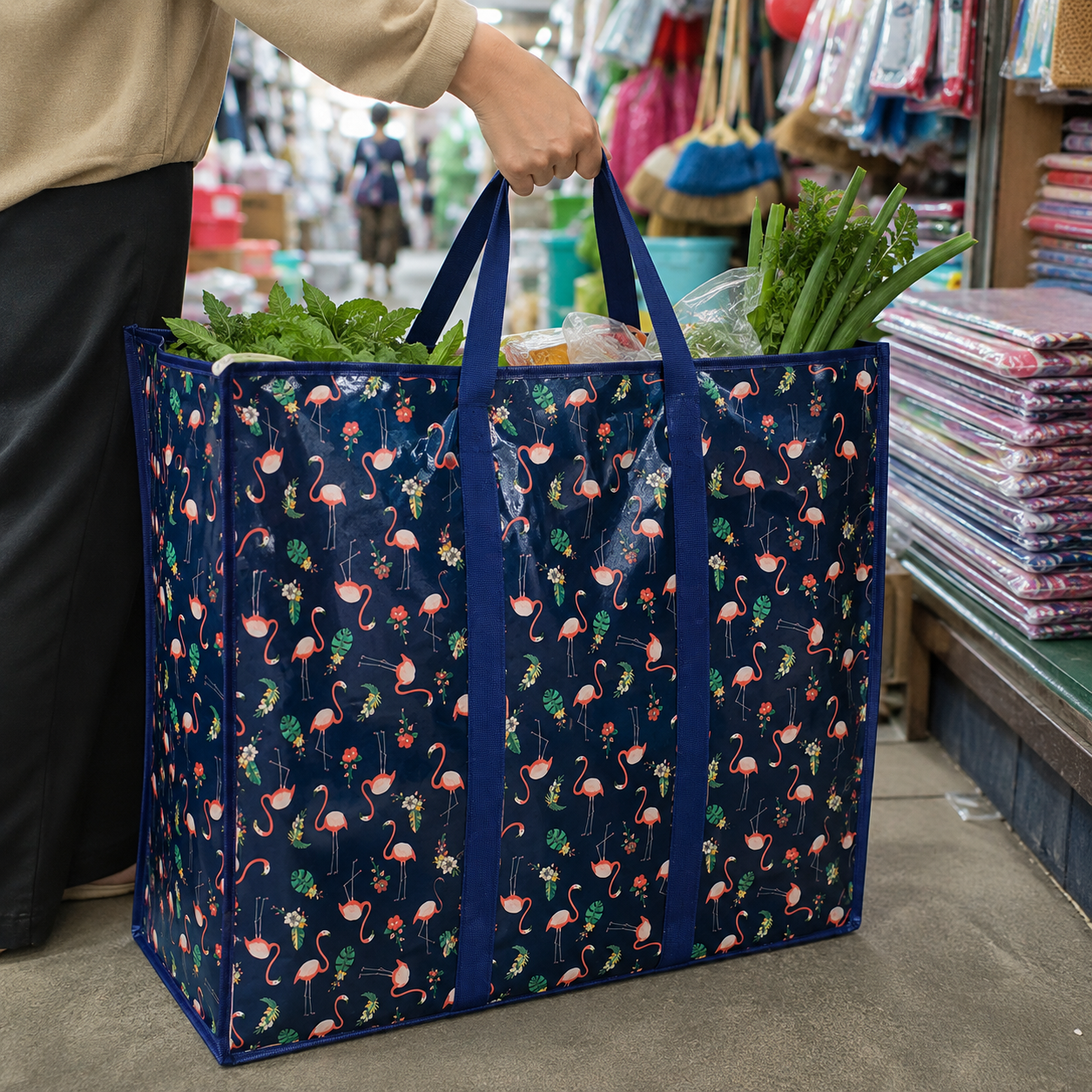 Tas Karung Belanja Jumbo Motif Flamingo 60x70x25 cm – Tas Serbaguna Lipat Kapasitas Besar - Gambar 2