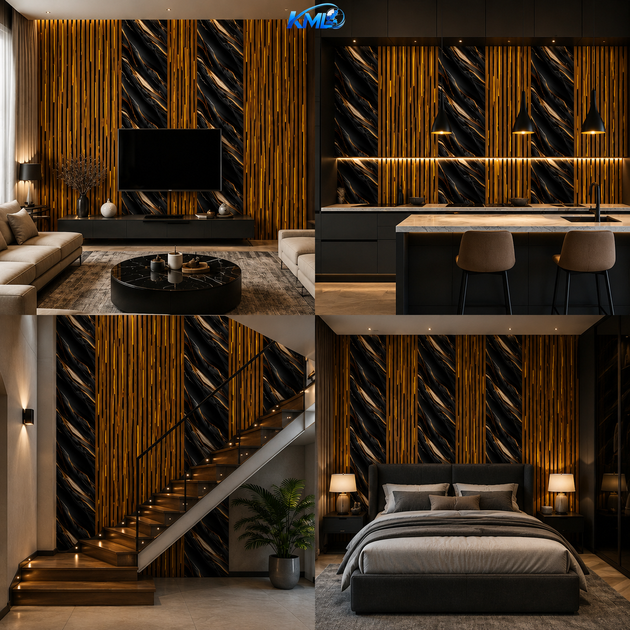 KML Wallpaper Dinding PVC Premium WPP 8716 Motif Marble Abstract Hitam Gold 3,5m x 45cm | Wallpaper Sticker Mewah - Gambar 2