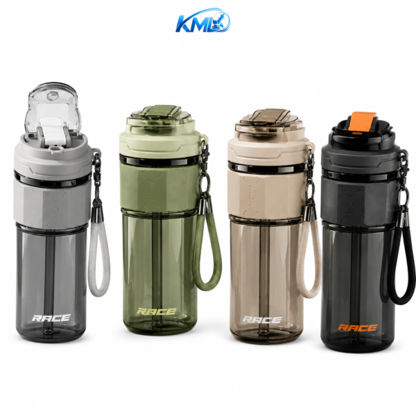 KML Botol Minum Sport 650ML PET Premium Sedotan Leakproof Portable Strap DK-7332