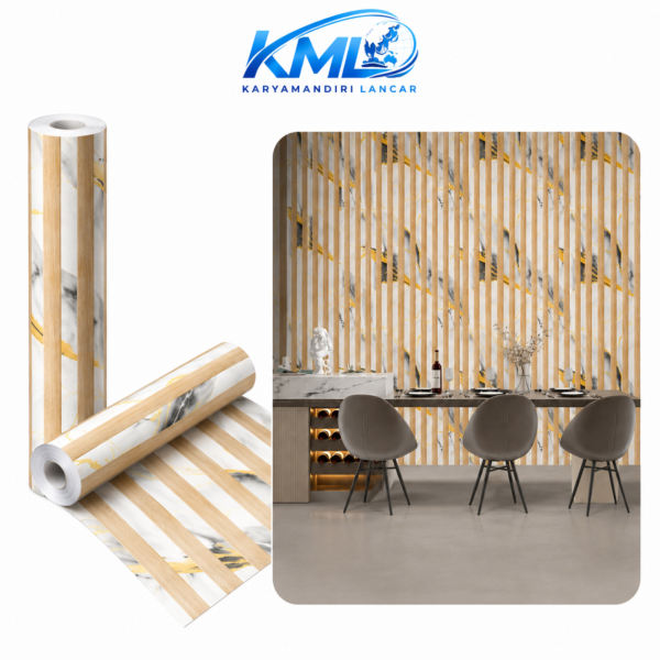 KML Wallpaper Dinding PVC Premium Motif Panel Kayu Marmer Putih Abu Gold WPP 6884-2 | 45cm x 3,5m