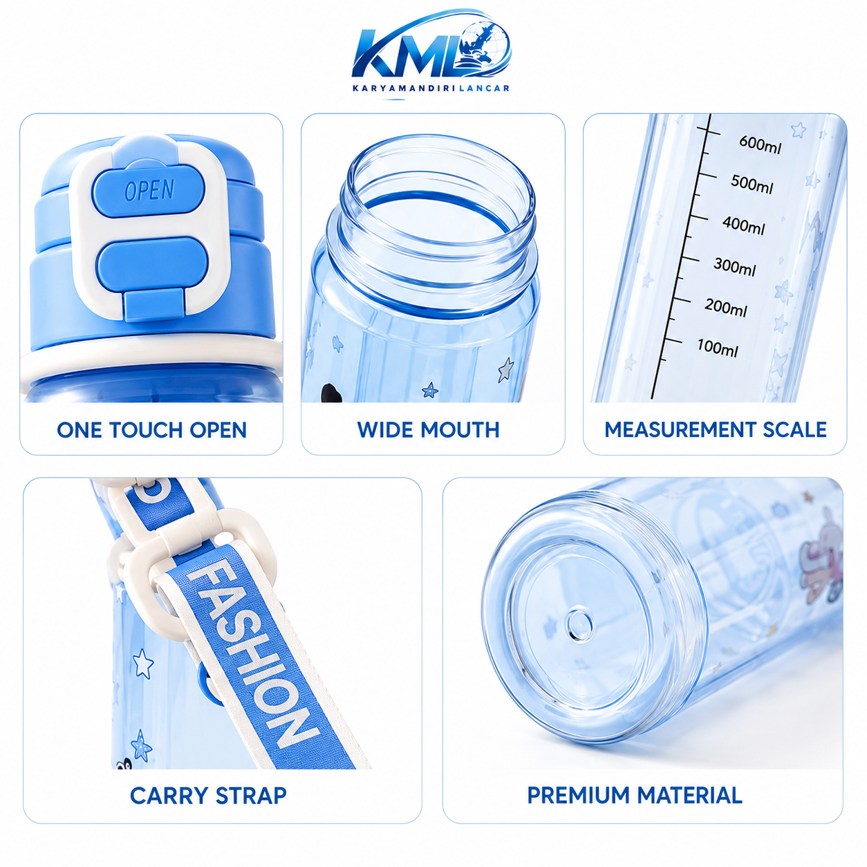 KML Botol Minum Anak 680ML PET Premium Cute Karakter Strap One Touch DK-7288 - Gambar 2