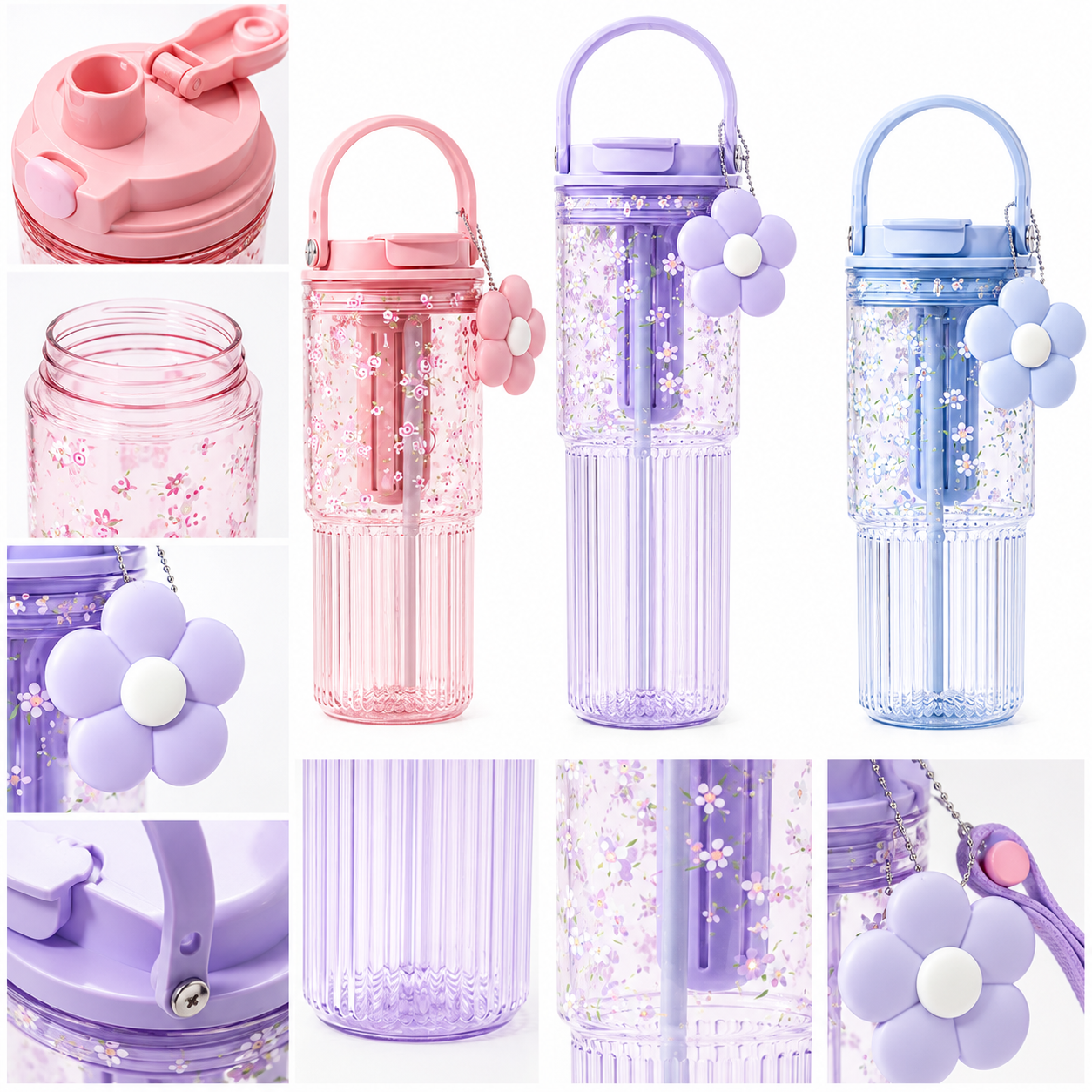 Botol Minum WT-526 860 ml dengan Handle & Charm Bunga | KML Distributor - Gambar 2