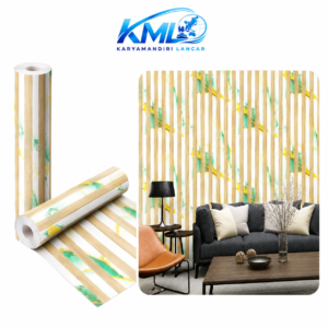 KML Wallpaper Dinding PVC Premium Motif Panel Kayu Marmer Hijau Gold WPP 6884 | 45cm x 3,5m