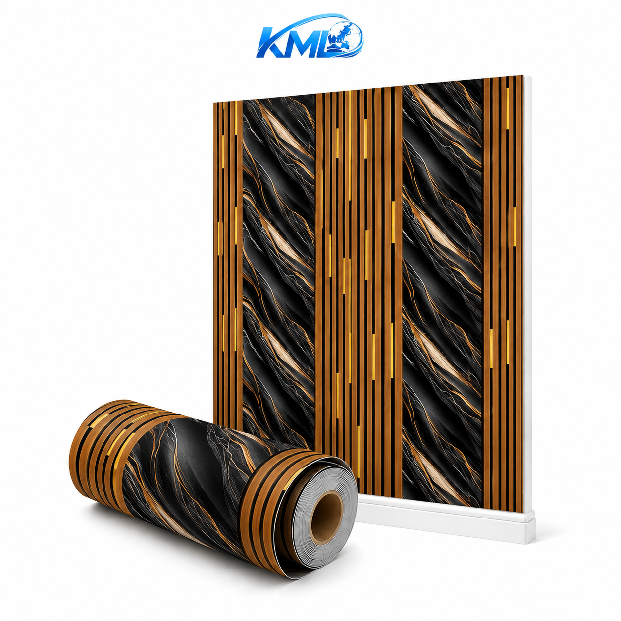KML Wallpaper Dinding PVC Premium WPP 8716 Motif Marble Abstract Hitam Gold 3,5m x 45cm | Wallpaper Sticker Mewah
