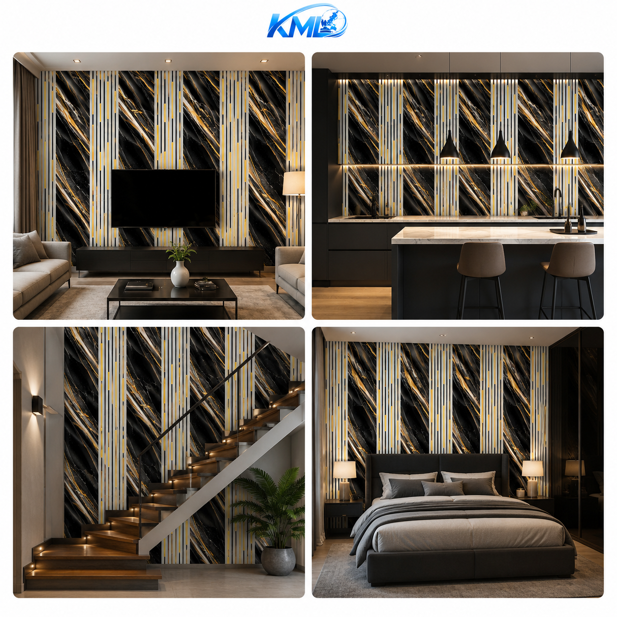 KML Wallpaper Dinding PVC Premium WPP 8716-1 Motif Marble Abstract Hitam Gold Putih 3,5m x 45cm | Wallpaper Sticker Mewah - Gambar 2