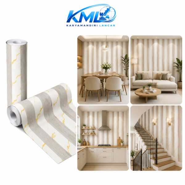 KML Wallpaper Dinding PVC Premium Motif Panel Kayu Abu Marmer Gold WPP 6860-3 | 45cm x 3,5m