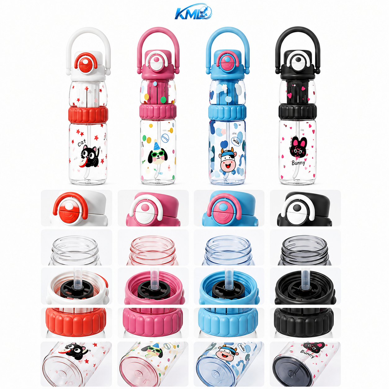 KML Botol Minum Anak 600ML PET Premium Cute Karakter Sedotan Leakproof DK-7295 - Gambar 2