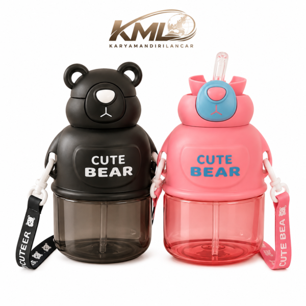 Botol Minum Anak WT-925 760 ml Cute Bear dengan Sedotan & Strap | KML Distributor
