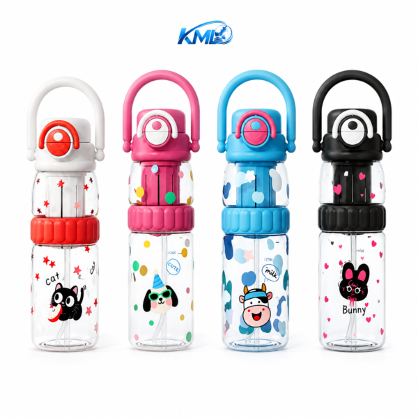 KML Botol Minum Anak 600ML PET Premium Cute Karakter Sedotan Leakproof DK-7295