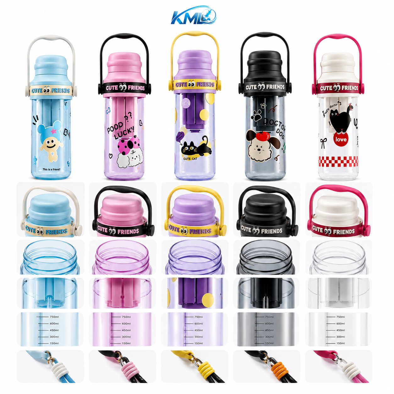 KML Botol Minum 750ML PET Premium Motif Cute Handle Leakproof BPA Free DK-7306 - Gambar 2