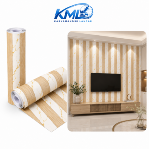 KML Wallpaper Dinding PVC Premium Motif Panel Kayu Marmer Gold WPP 6860-1 | 45cm x 3,5m