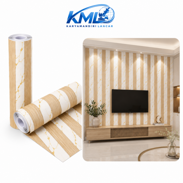 KML Wallpaper Dinding PVC Premium Motif Panel Kayu Marmer Gold WPP 6860-1 | 45cm x 3,5m