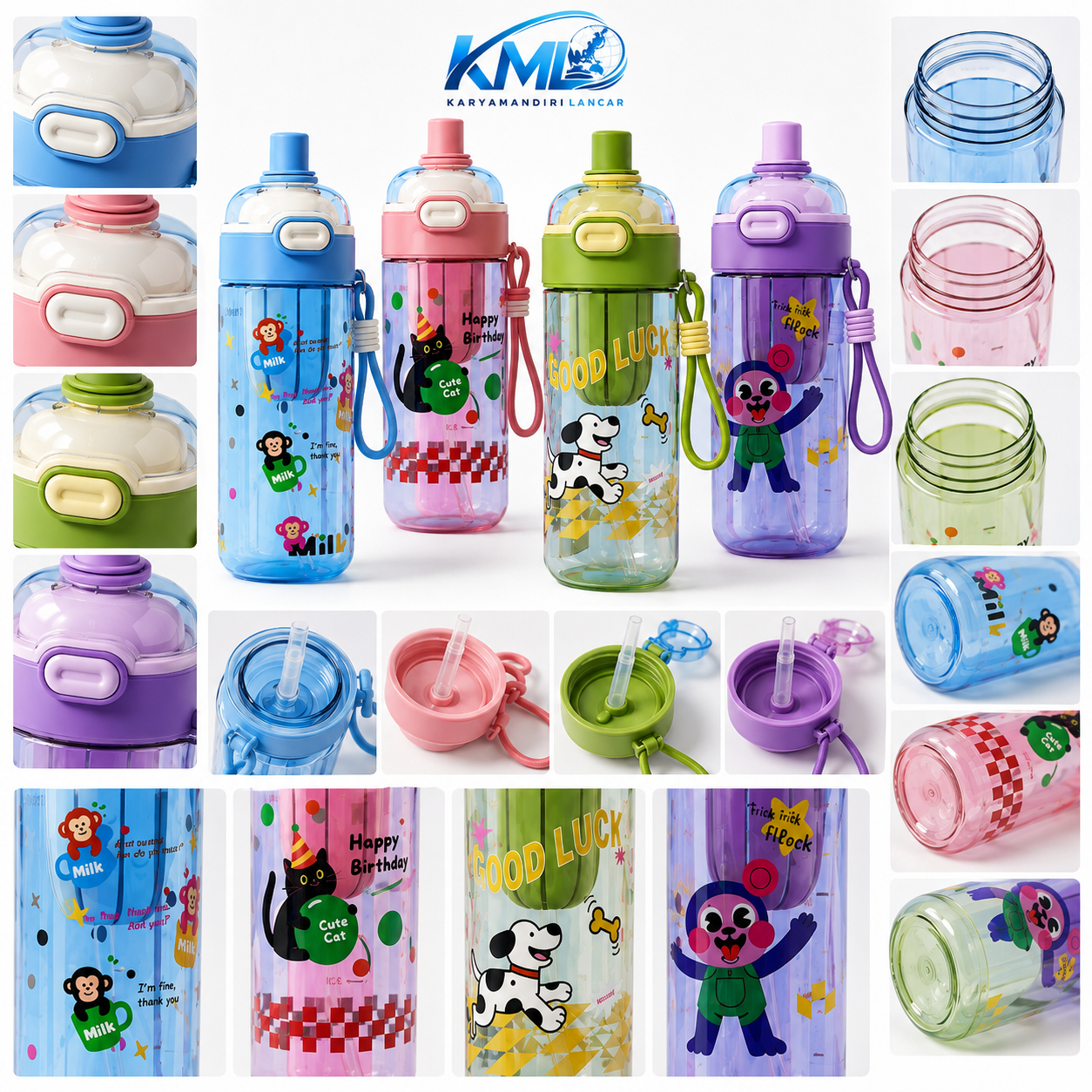 KML Botol Minum Anak 600ML PET Premium Cute Karakter Sedotan Leakproof DK-7291 - Gambar 2