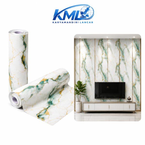 KML Wallpaper Dinding PVC Premium Motif Marmer Putih Hijau Gold WPP 6852-1 | 45cm x 3,5m