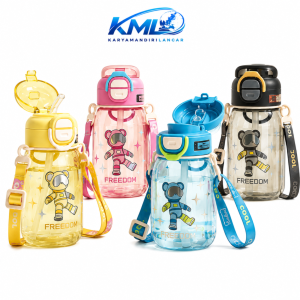 Botol Minum WT-3299 620 ml dengan Sedotan & Tali Gantung | KML Distributor