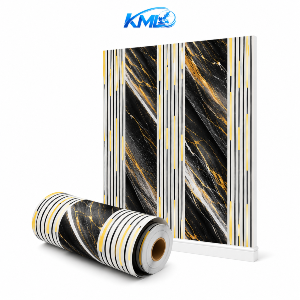 KML Wallpaper Dinding PVC Premium WPP 8716-1 Motif Marble Abstract Hitam Gold Putih 3,5m x 45cm | Wallpaper Sticker Mewah