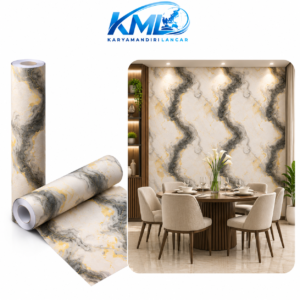 KML Wallpaper Dinding PVC Premium Motif Marmer Putih Abu Gold WPP 6862-2 | 45cm x 3,5m
