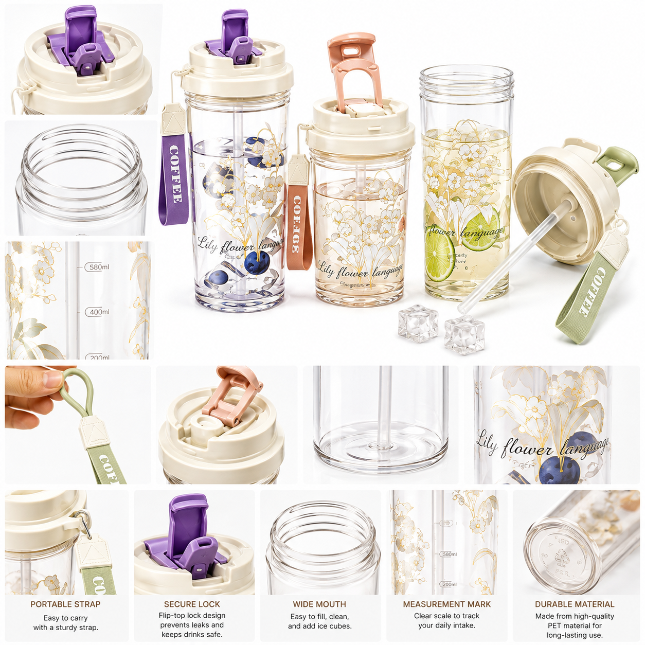 Botol Minum WT-029 580 ml dengan Sedotan & Tali | KML Distributor - Gambar 2