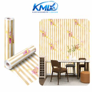 KML Wallpaper Dinding PVC Premium Motif Panel Kayu Marmer Pink Gold WPP 6884-1 | 45cm x 3,5m