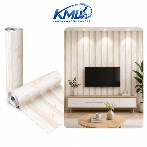 KML Wallpaper Dinding PVC Premium Motif Panel Kayu Putih Marmer Gold WPP 6860-2 | 45cm x 3,5m