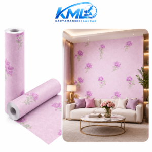 KML Wallpaper Dinding PVC Premium WPP 8015 Motif Bunga Floral Pink 3,5m x 45cm | Wallpaper Sticker Kamar Ruang Tamu
