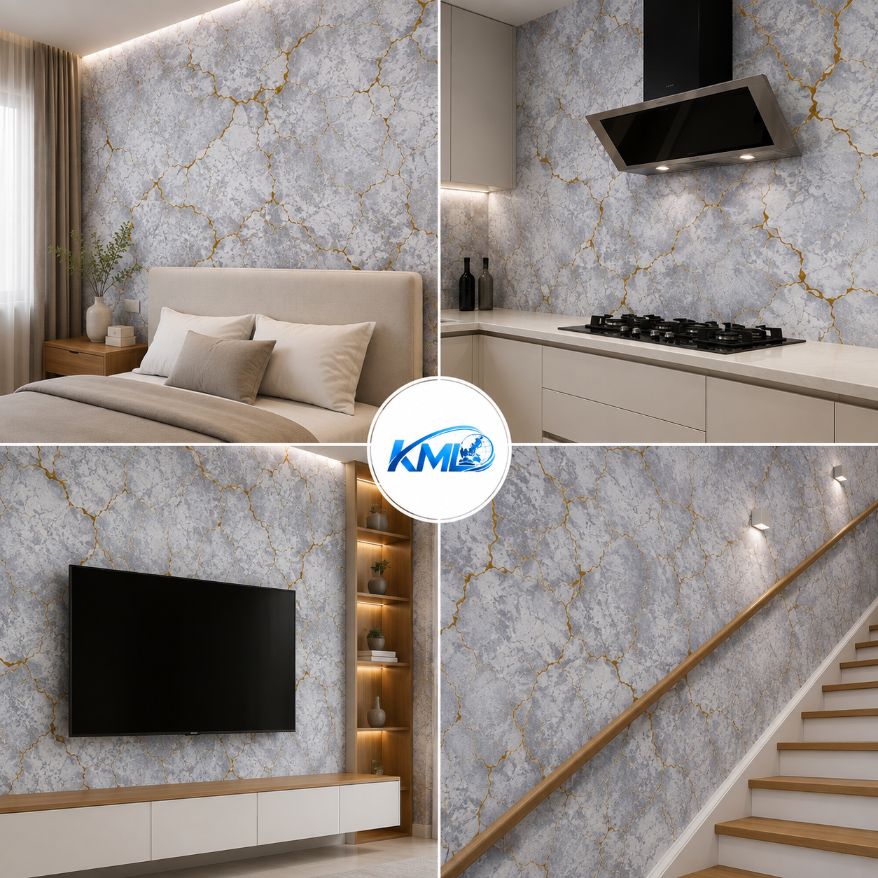 Wallpaper Dinding PVC Premium Motif Marble Abu Gold WPP 6843-4 45 cm x 3,5 m | KML Distributor - Gambar 2