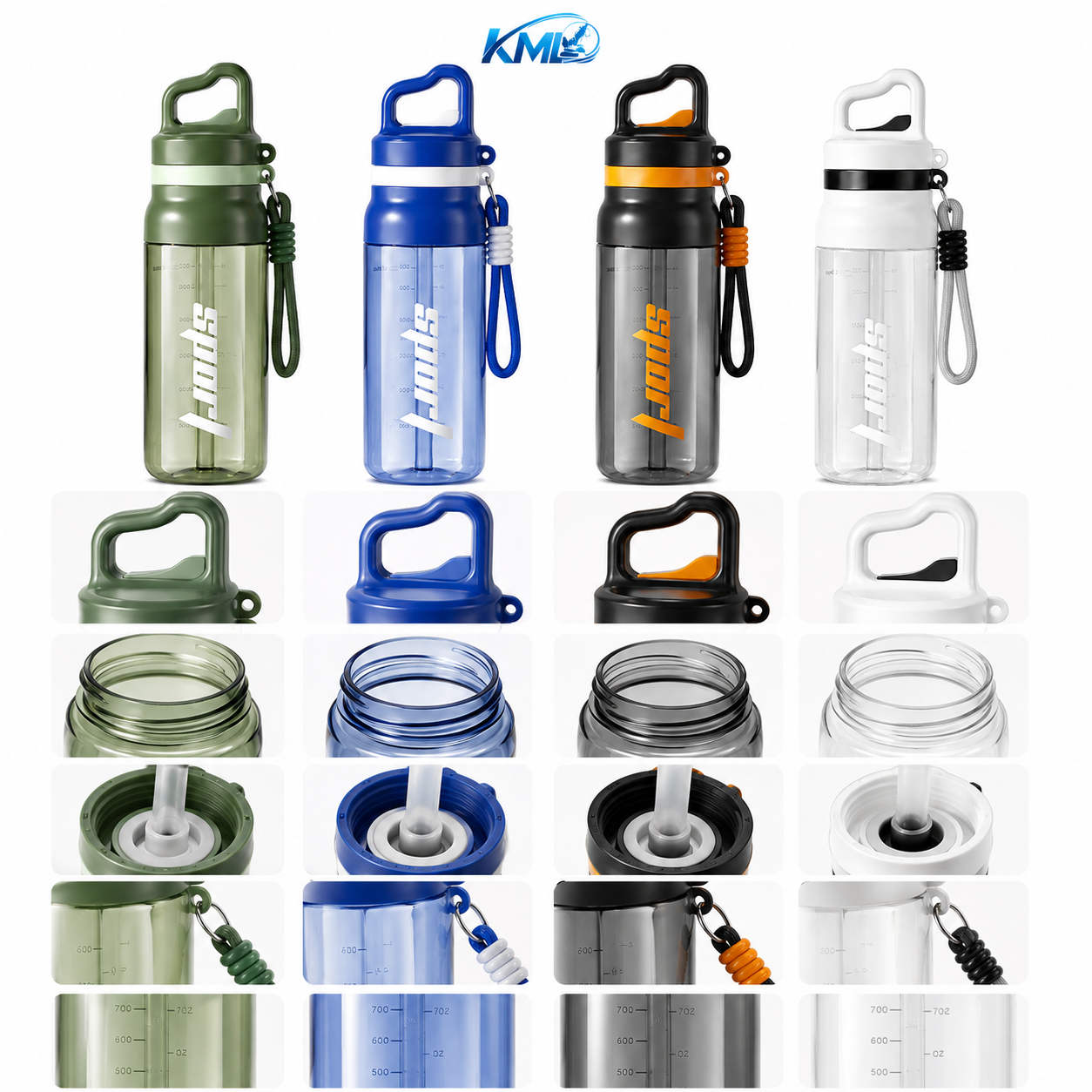 KML Botol Minum Sport 700ML PET Premium Sedotan Handle Leakproof Portable DK-7327 - Gambar 2
