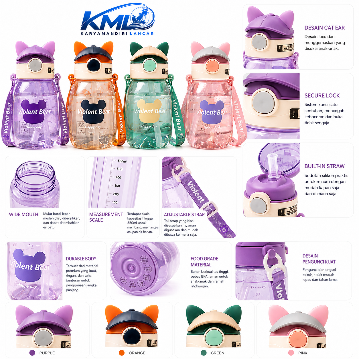Botol Minum Anak XBD 2006 550 ml Sedotan & Safety Lock | KML Distributor - Gambar 2