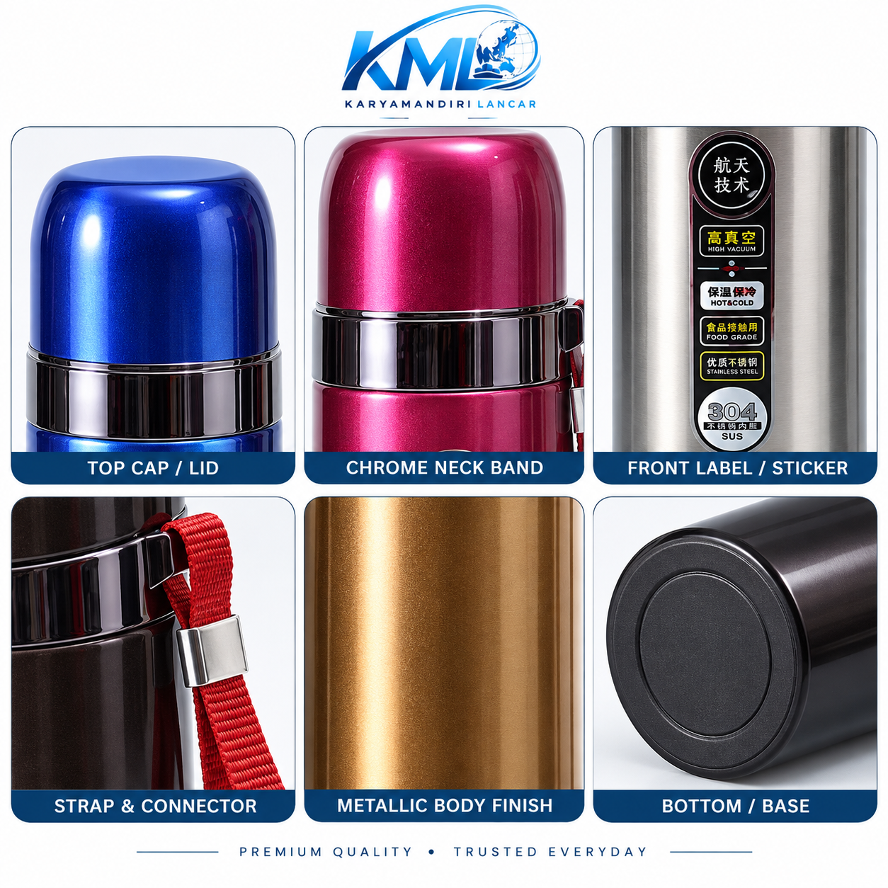 KML Termos Stainless Steel 304 500ML Botol Minum Panas Dingin Portable PDS-129 - Gambar 2