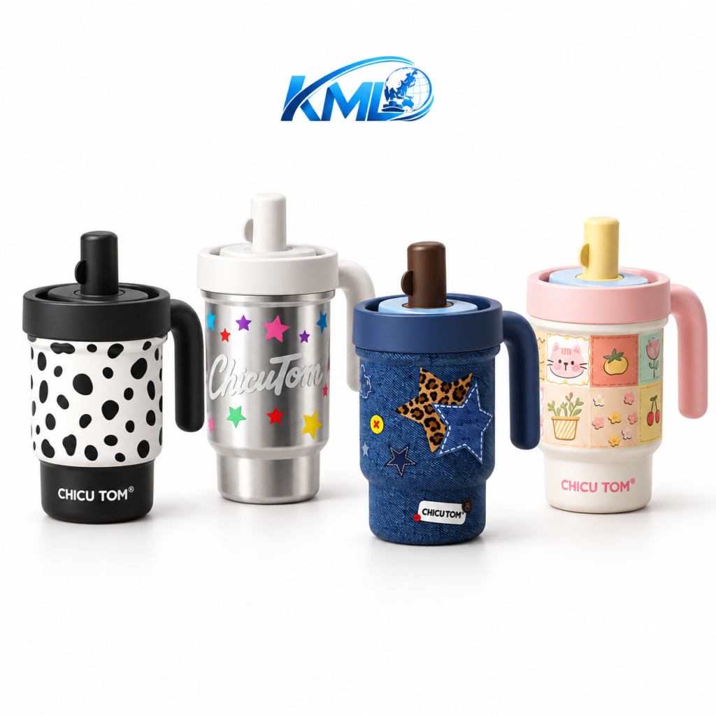 KML Tumbler Stainless Steel 316 550ML Handle Sedotan Termos Panas Dingin Motif Cute KML-776