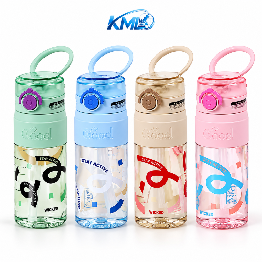 KML Botol Minum 550 ML dengan Sedotan, Handle & One Push Lock – XBD 5920
