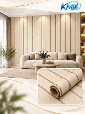 KML Wallpaper Sticker Dinding PVC Premium Motif Garis Panel Beige 45cm x 7m WPP 6859-1