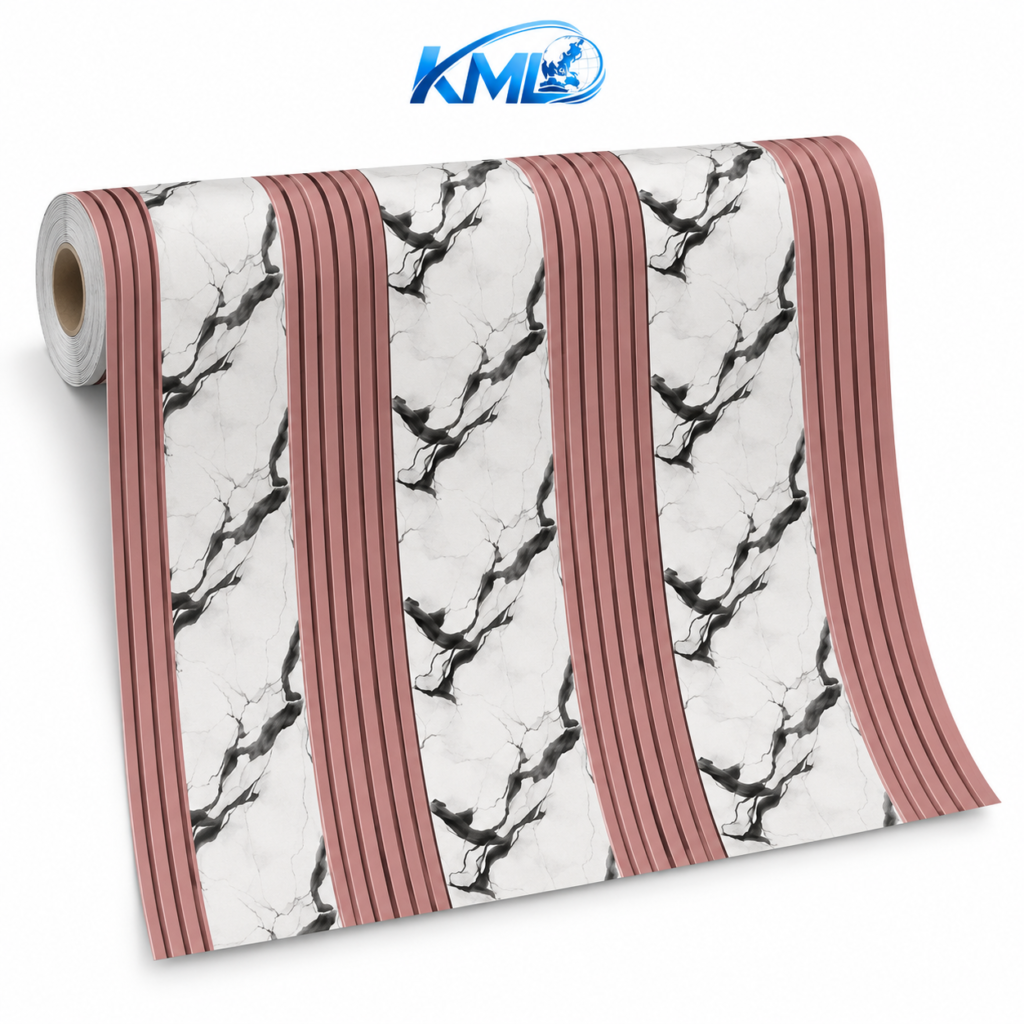 KML Wallpaper Sticker Dinding PVC Premium Motif Marmer Putih Hitam & Panel Pink 45cm x 7m – WPP 6888-4