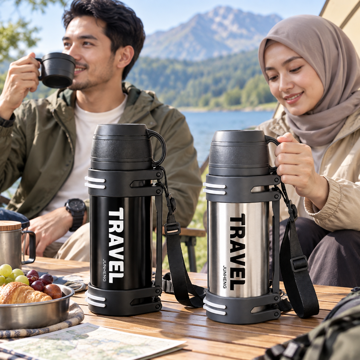 KML Termos Stainless Steel 316 1200ML Jumbo Travel Vacuum Flask Tali Selempang KML-794 Deskripsi Produk: - Gambar 2
