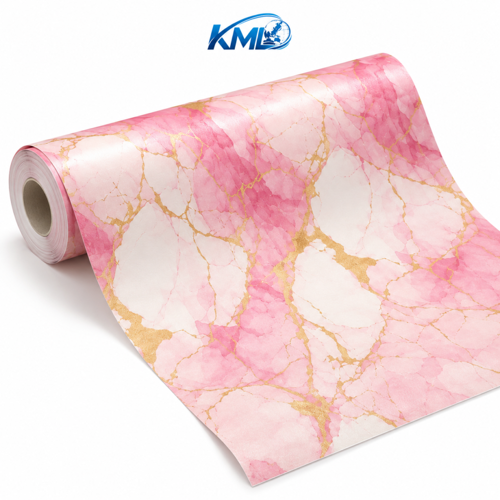 KML Wallpaper Sticker Dinding PVC Motif Marmer Pink Gold 45cm x 7m – WPP 6858-4