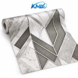 KML Wallpaper Dinding PVC Premium Motif Geometris Marble Abu-Abu Silver 7m x 45cm – WPP 8714-4