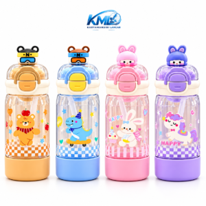 KML Botol Minum Anak NK 7372 610 ML Karakter Kartun Lucu dengan Sedotan, One Push Open, Safety Lock