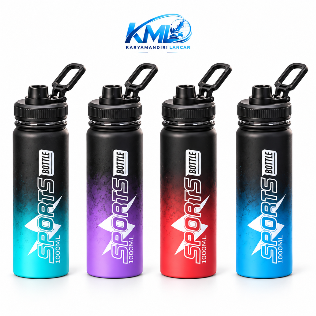 KML Botol Minum Sport NK 7456 850 ML Plastik, Botol Olahraga Gym dengan Tutup Putar dan Handle