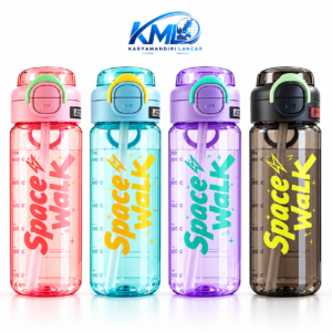 KML Botol Minum Anak 700 ML Plastik Space Walk dengan Sedotan 2 Mode Minum One Click Open – NK 7859