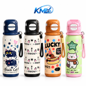 Termos Botol Minum KML 335 500 ML Stainless Steel 316 Karakter Lucu Tahan Panas Dingin dengan Tali Gantung